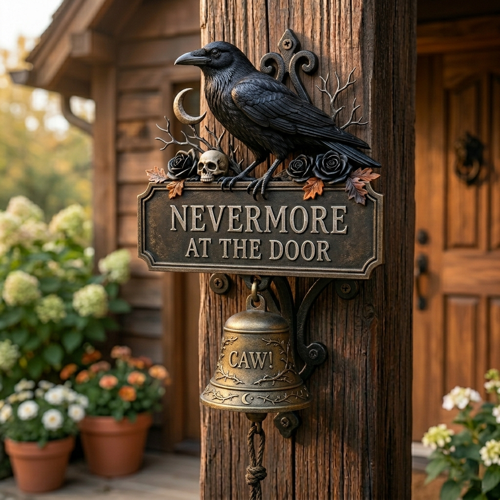 🐦‍⬛ Nevermore at the Door Raven Wall Bell