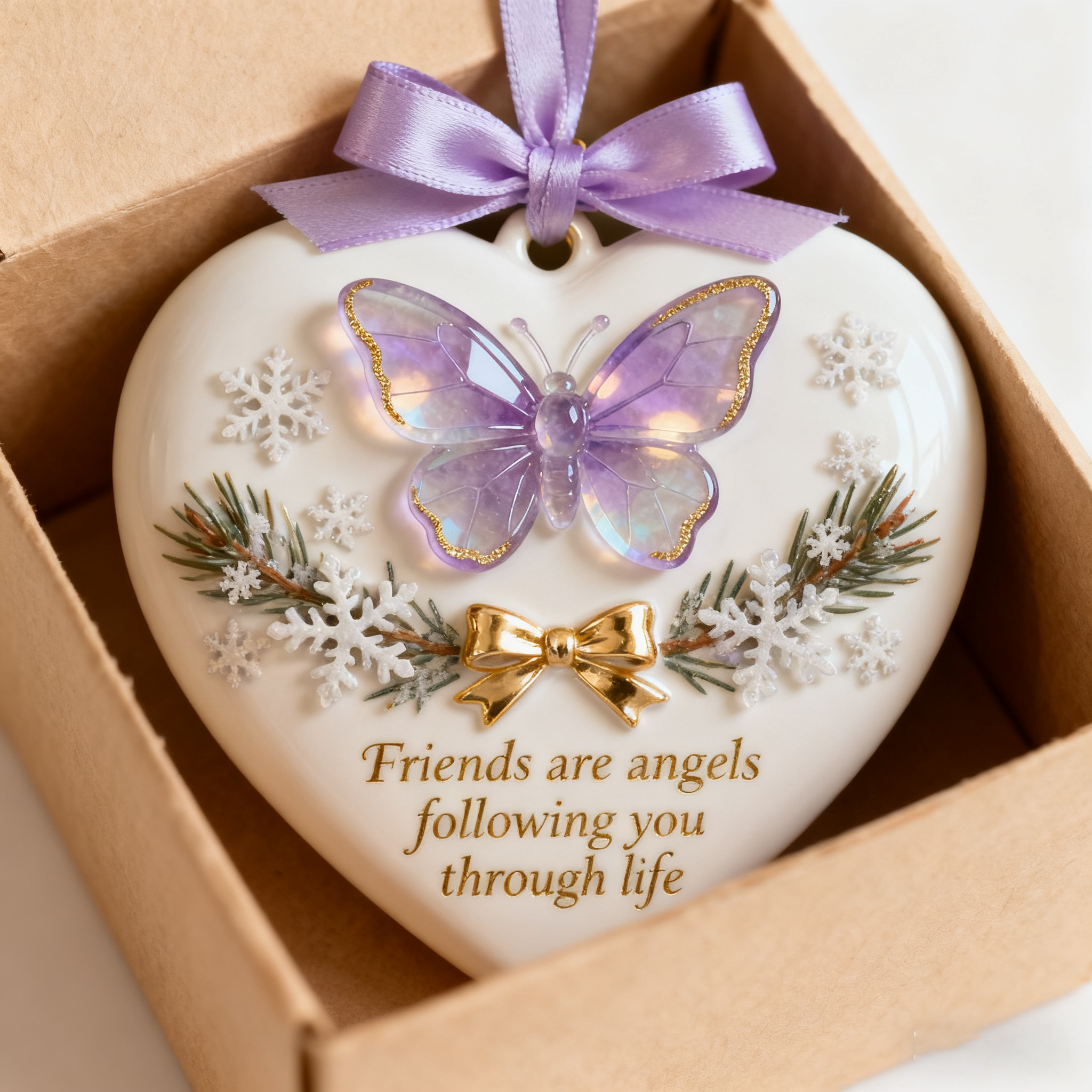 💜 Lavender Butterfly Heart Ornament – Friends Are Angels Edition