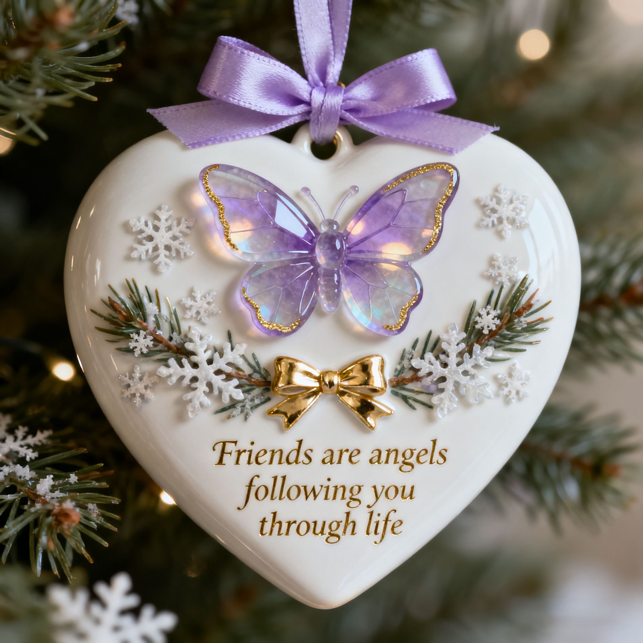 💜 Lavender Butterfly Heart Ornament – Friends Are Angels Edition