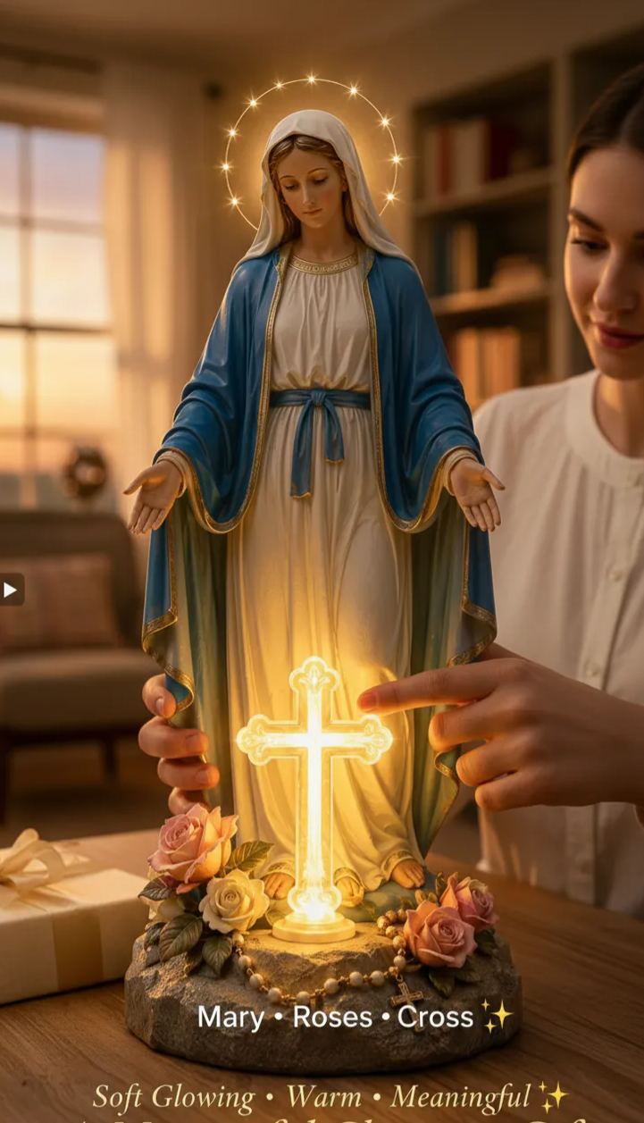 ✝️ Guardian Cross Light – Jesus & Virgin Mary Faith Garden Statue