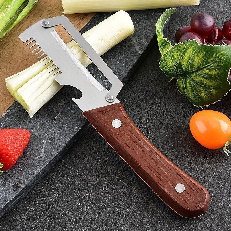 Multi Functional Vegetable Peeler for Kitchen,Wooden Handle, Potato Fruit Peeler with Bottle Opener Function, Durable Kitchen Helper