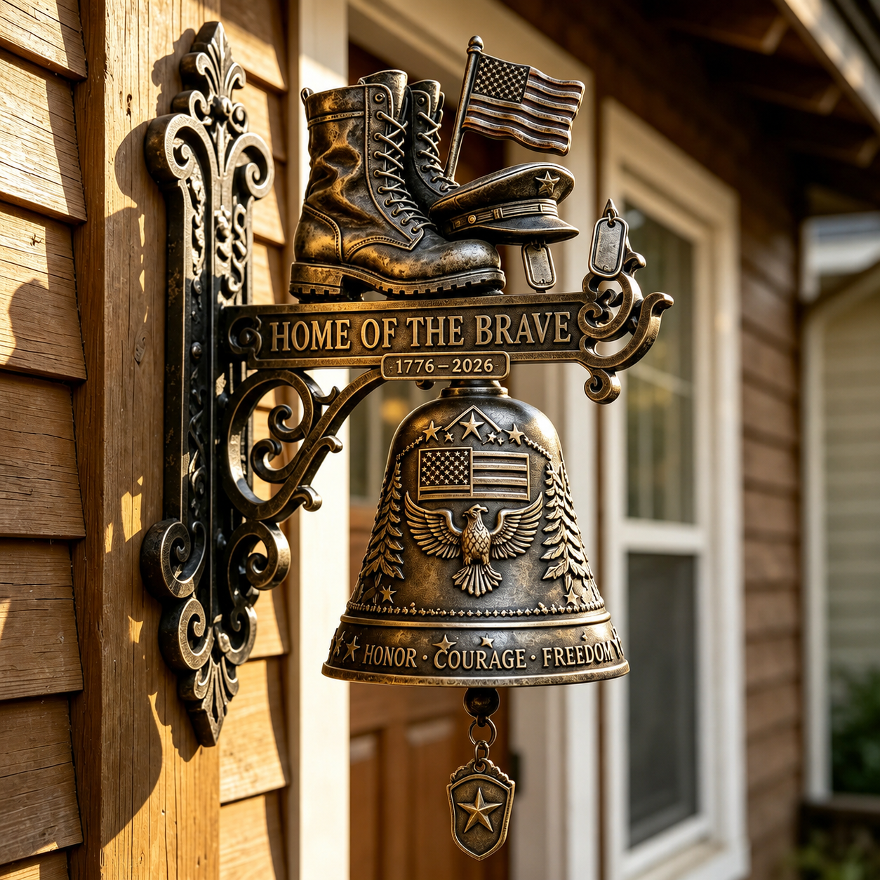 Home of the Brave 250th Anniversary Wall Bell – Patriotic Porch Decor