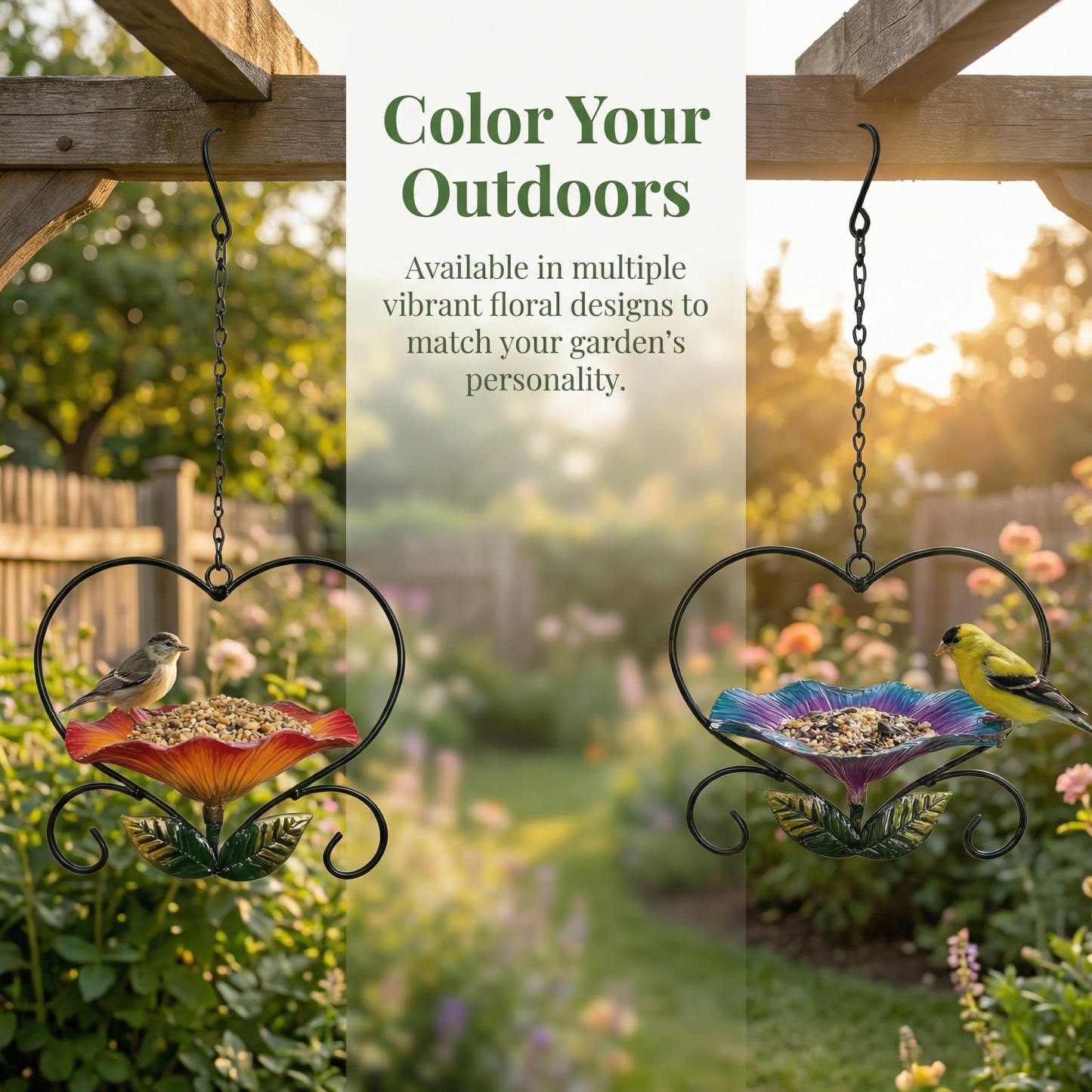 Heart-Shaped Wrought Iron Flower Bird Feeder