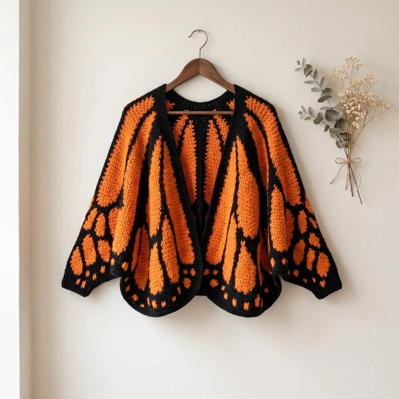 🦋 Monarch Butterfly Crochet Cardigan