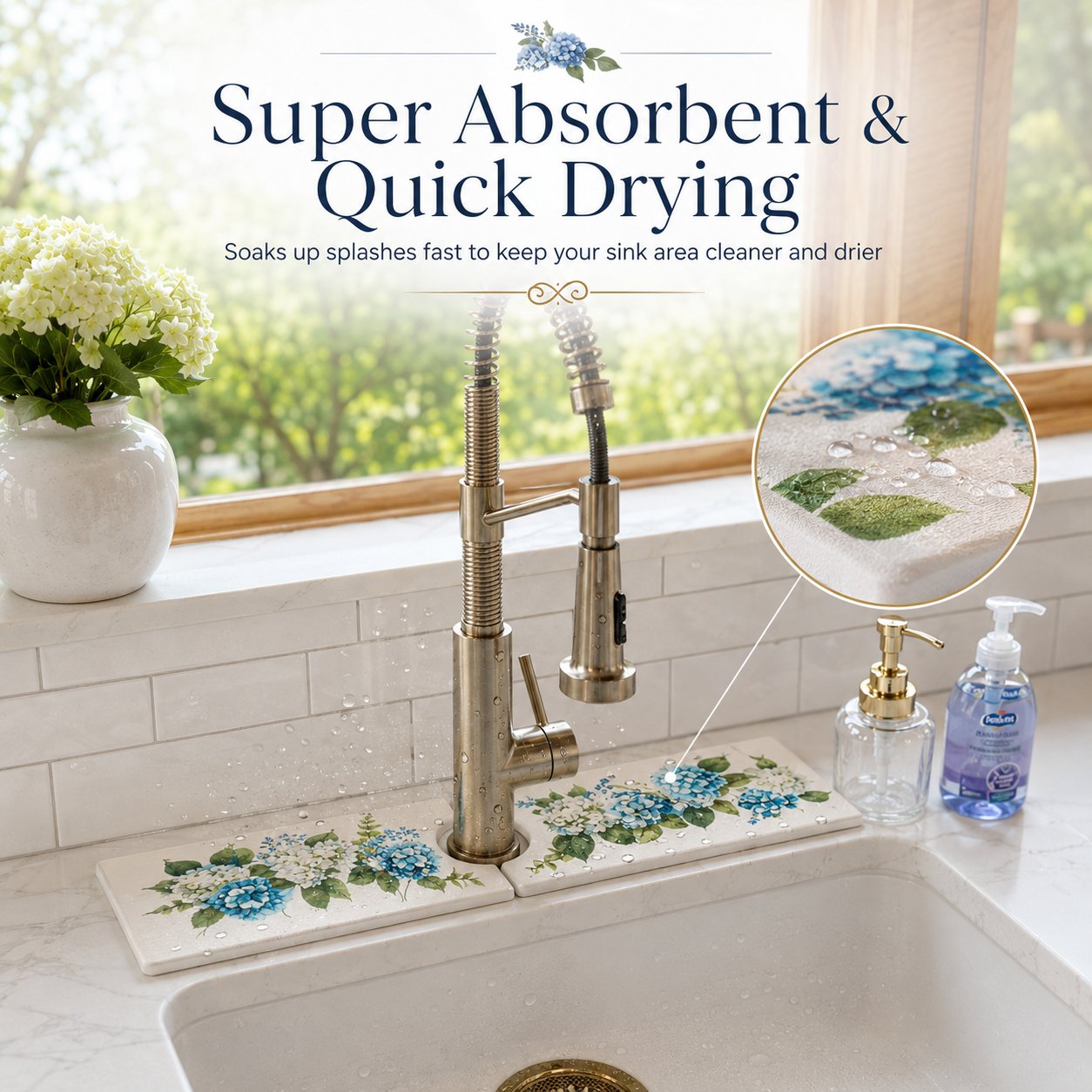 Floral Diatomite Sink Drying Mat