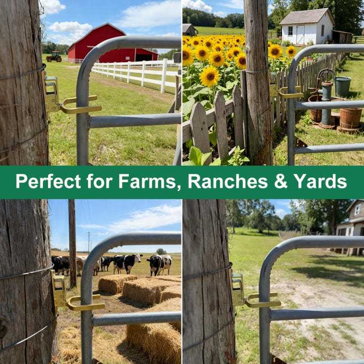 🔥LAST DAY 49% OFF🔥Instant Locking Gate Latch – Prevents Cattle, Sheep & Horses From Escaping
