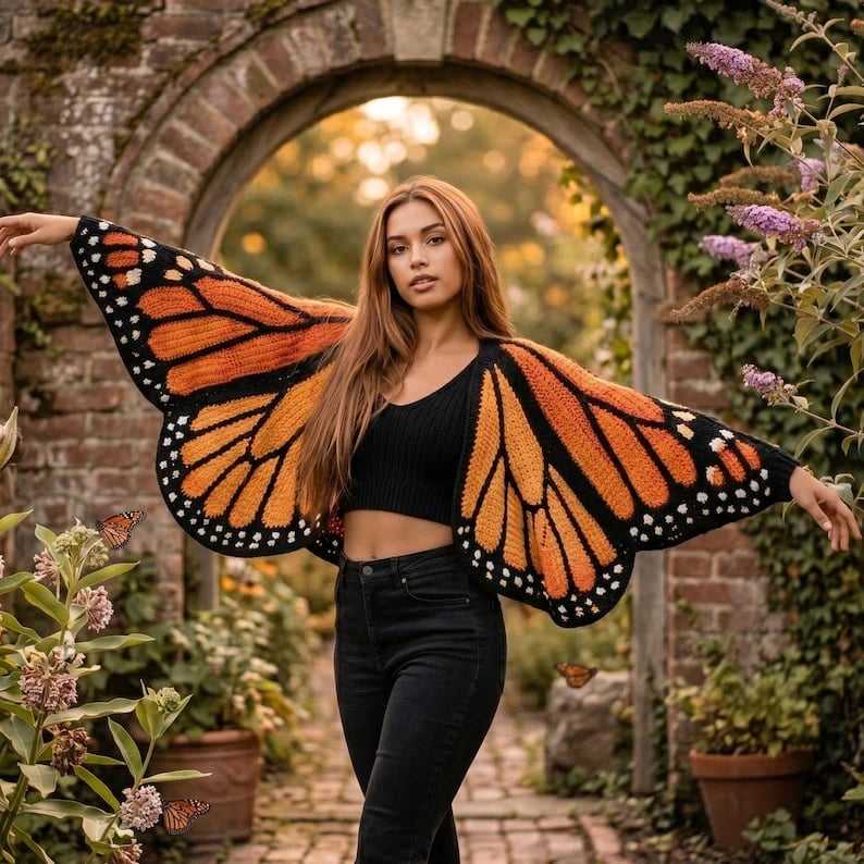 🦋 Monarch Butterfly Crochet Cardigan