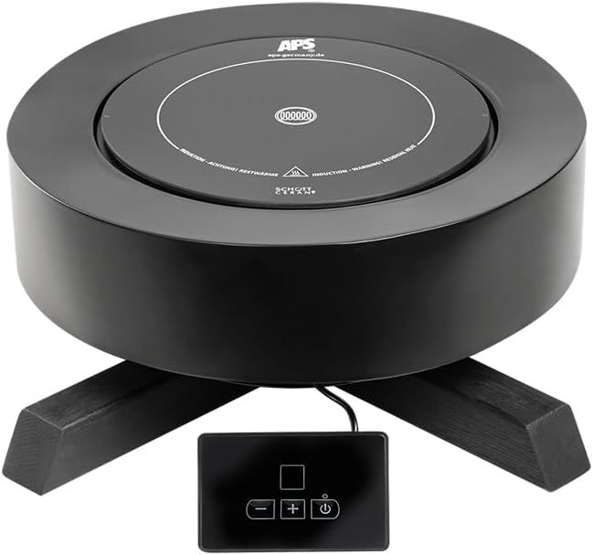 APS 12250 BONFIRE Set 2 Piastre a Induzione Supporto Metallo Rovere 24 cm 900W Nero-Dwellingra