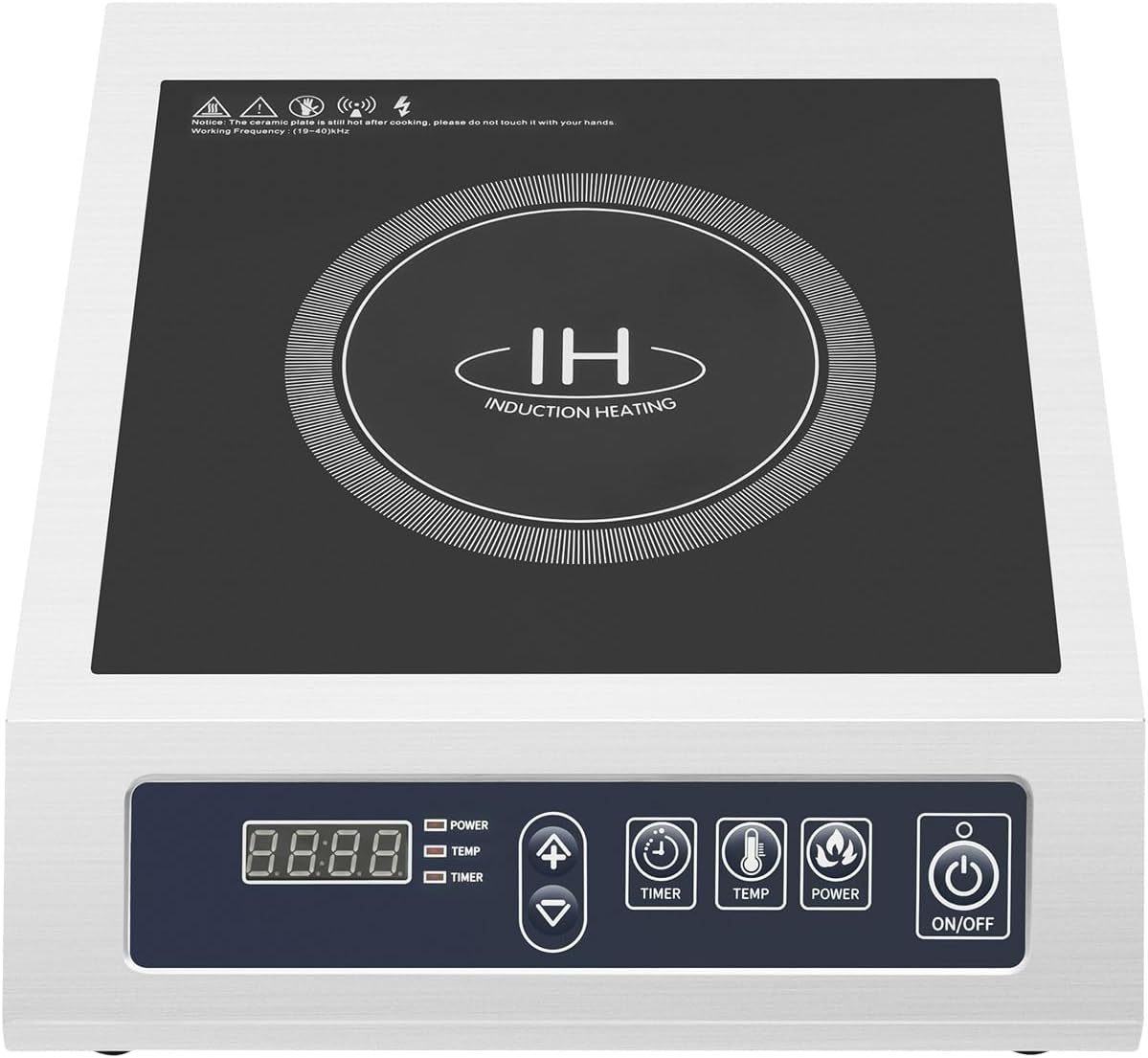 Piano Cottura a Induzione Portatile 1 Fuoco 3500W LED Acciaio Inox Argento Blu Nero 35x11x42 cm-Dwellingra