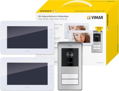 VIMAR K42911 Kit Videocitofono Multifamiliare con 2 Videocitofoni, Targa RFID a 2 Pulsanti, Distributore Bus e Alimentatore-Dwellingra
