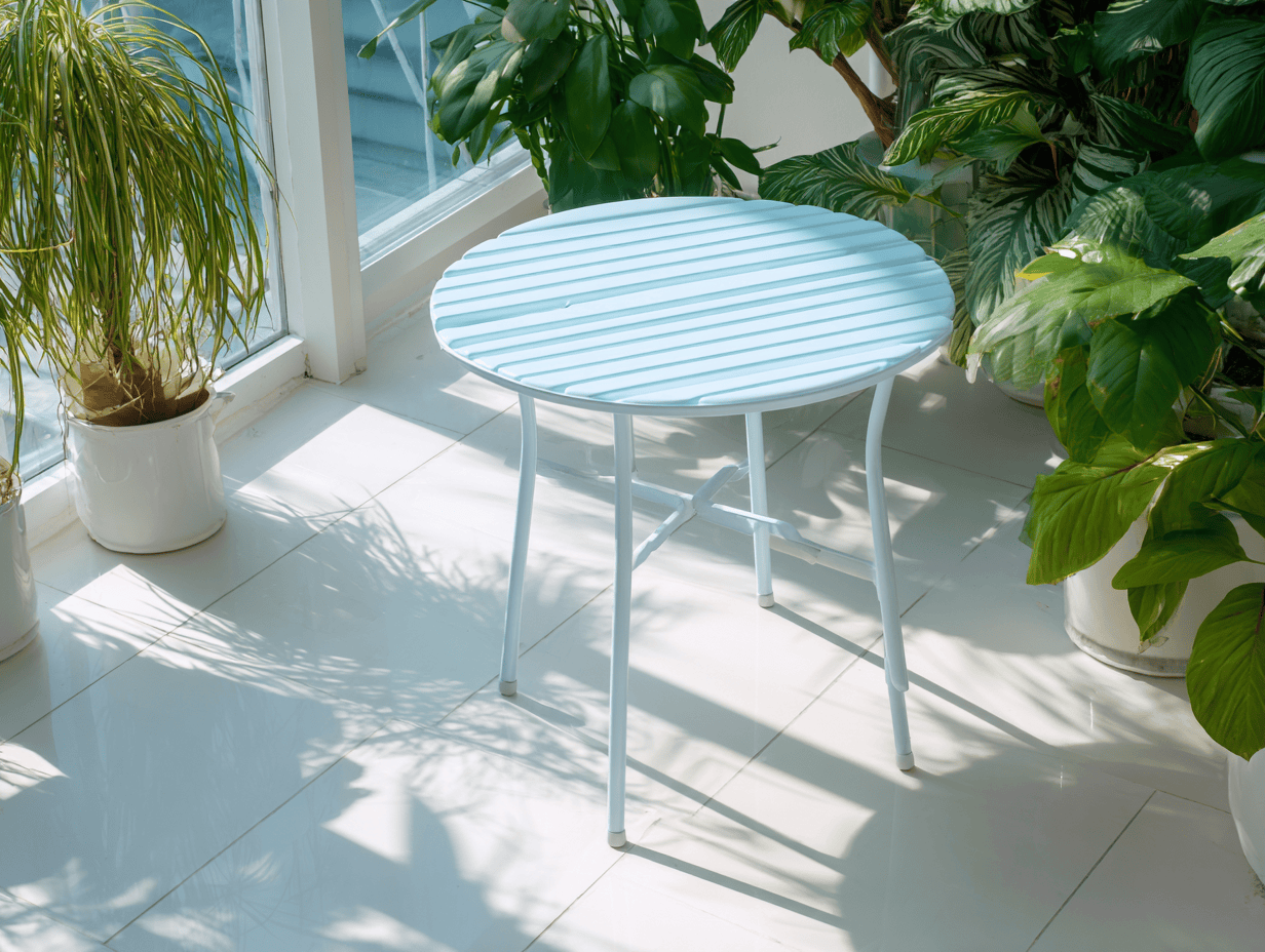 Tavolo da giardino rotondo - 80x80x74 cm - metallo azzurro - stile minimalista moderno