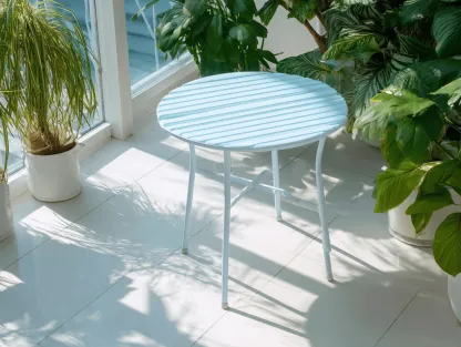 Tavolo da giardino rotondo - 80x80x74 cm - metallo azzurro - stile minimalista moderno