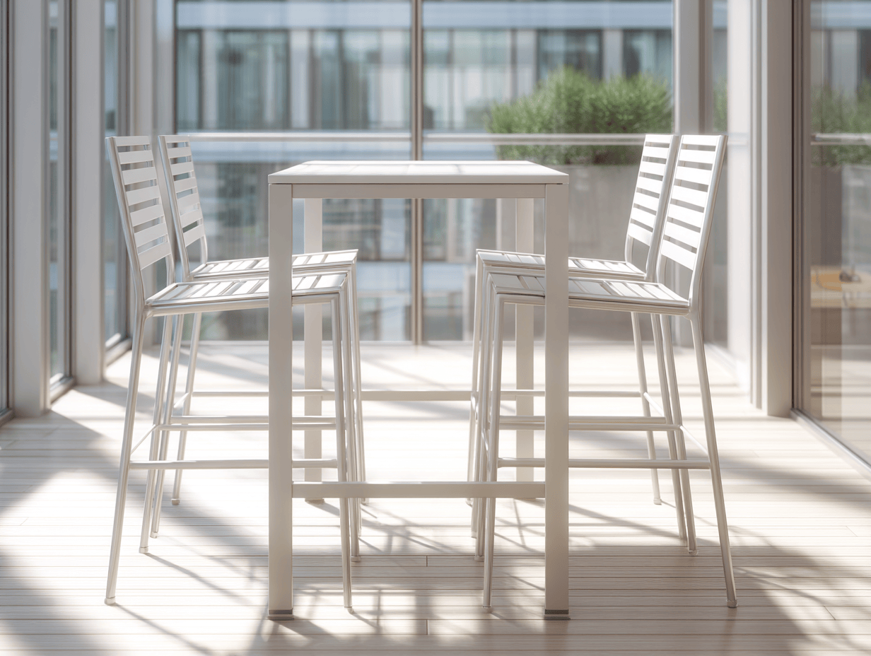 Set da pranzo da giardino con 1 tavolo rettangolare e 4 sedie in metallo bianco 140x80x75 cm