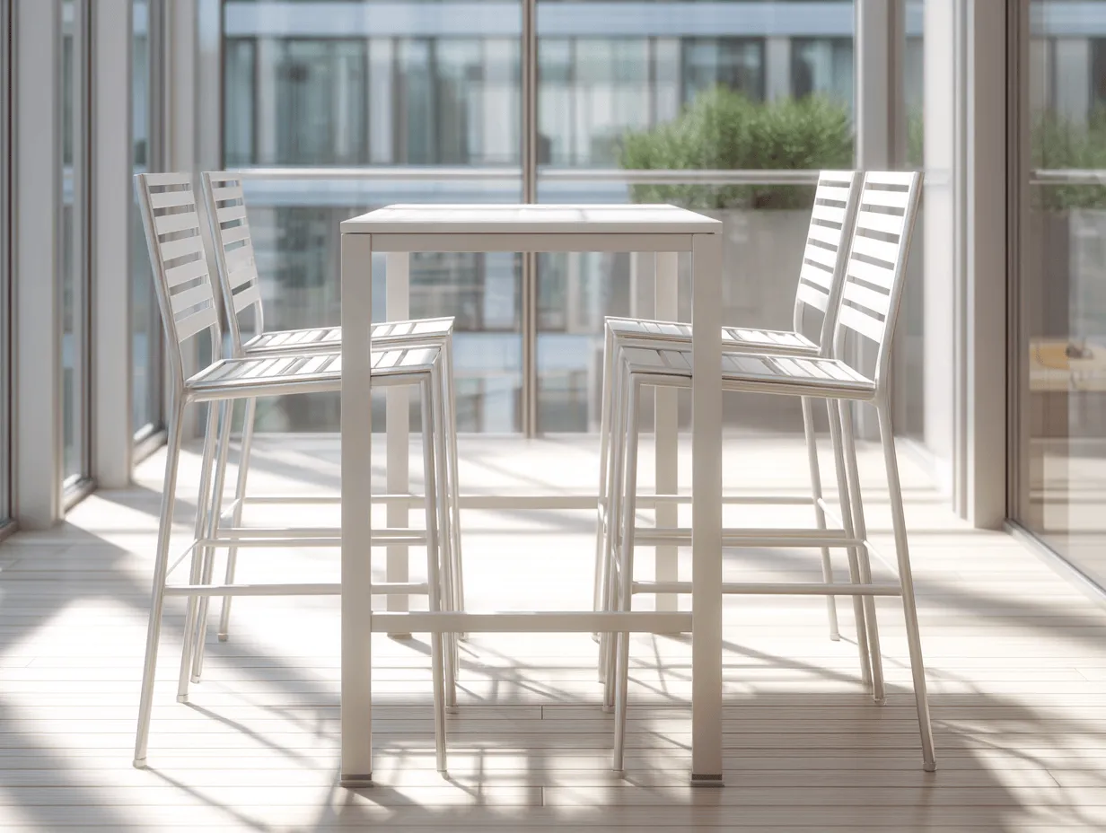 Set da pranzo da giardino con 1 tavolo rettangolare e 4 sedie in metallo bianco 140x80x75 cm