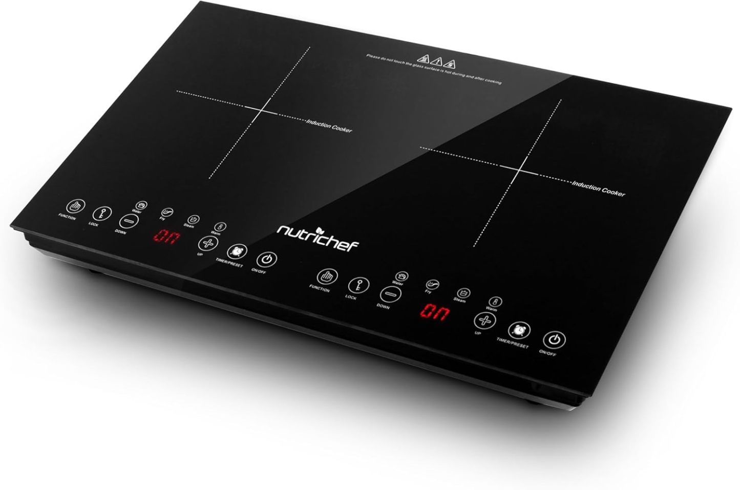 NutriChef Piano Cottura a Induzione 3600W 2 Zone Touch Timer Bambini Sicurezza Vetro Temperato Compatto Nero-Dwellingra