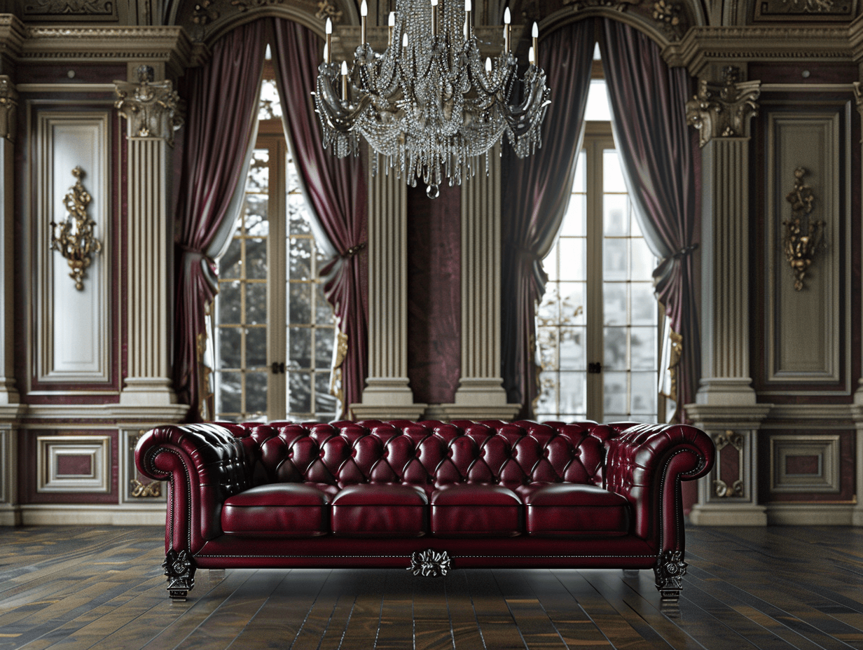 Divano 4 posti in pelle rosso scuro - stile Chesterfield classico - 230x95x85 cm