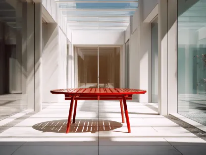 Tavolo da giardino ovale 210x95x75 cm - alluminio rosso - piano a doghe - stile Fukasawa minimalista