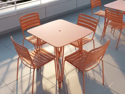 Set pranzo da esterno in metallo color corallo con tavolo 85 x 85 x 73 cm e 4 sedie 50 x 54 x 81 cm (cad.).-Dwellingra