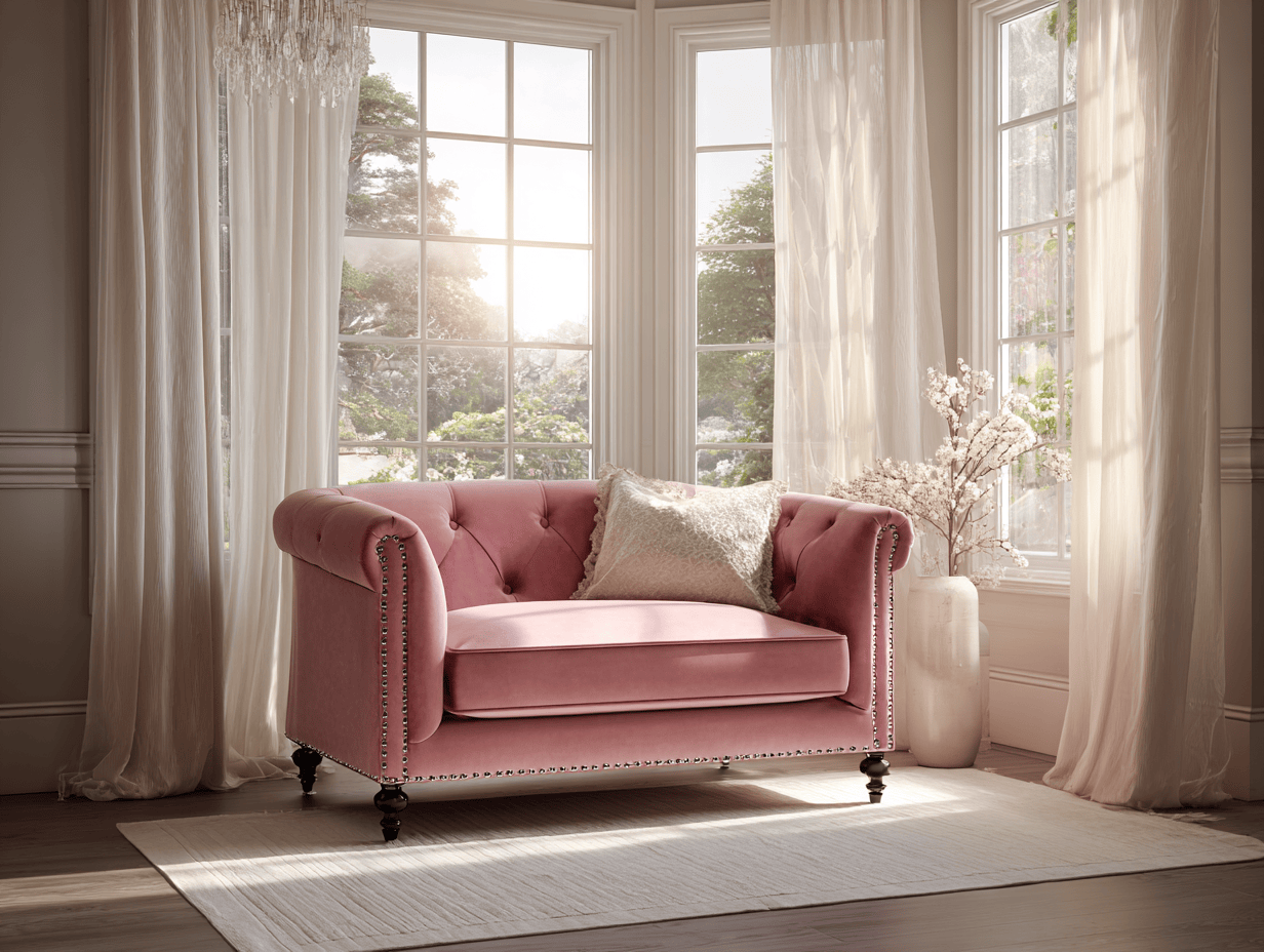 Divano loveseat in velluto rosa - stile Chesterfield - 150x82x78 cm