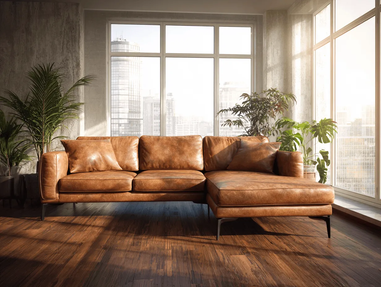 Divano angolare in pelle marrone - design moderno - 280x180x85 cm