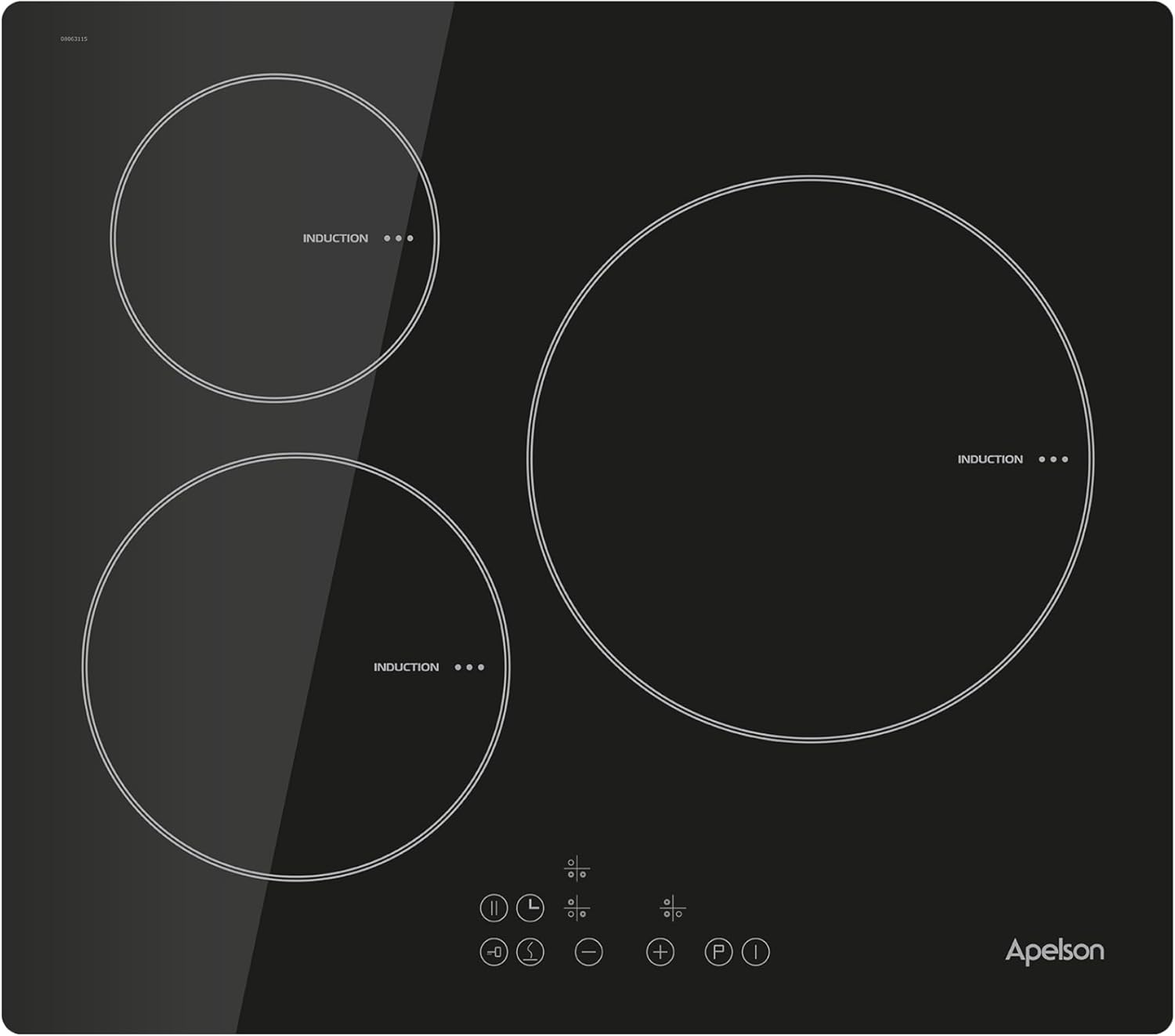 Apelson AIT 3602 Piano Cottura a Induzione 3 Zone 5,8 kW Touch 9 Livelli Nero 59 cm Vetro-Dwellingra