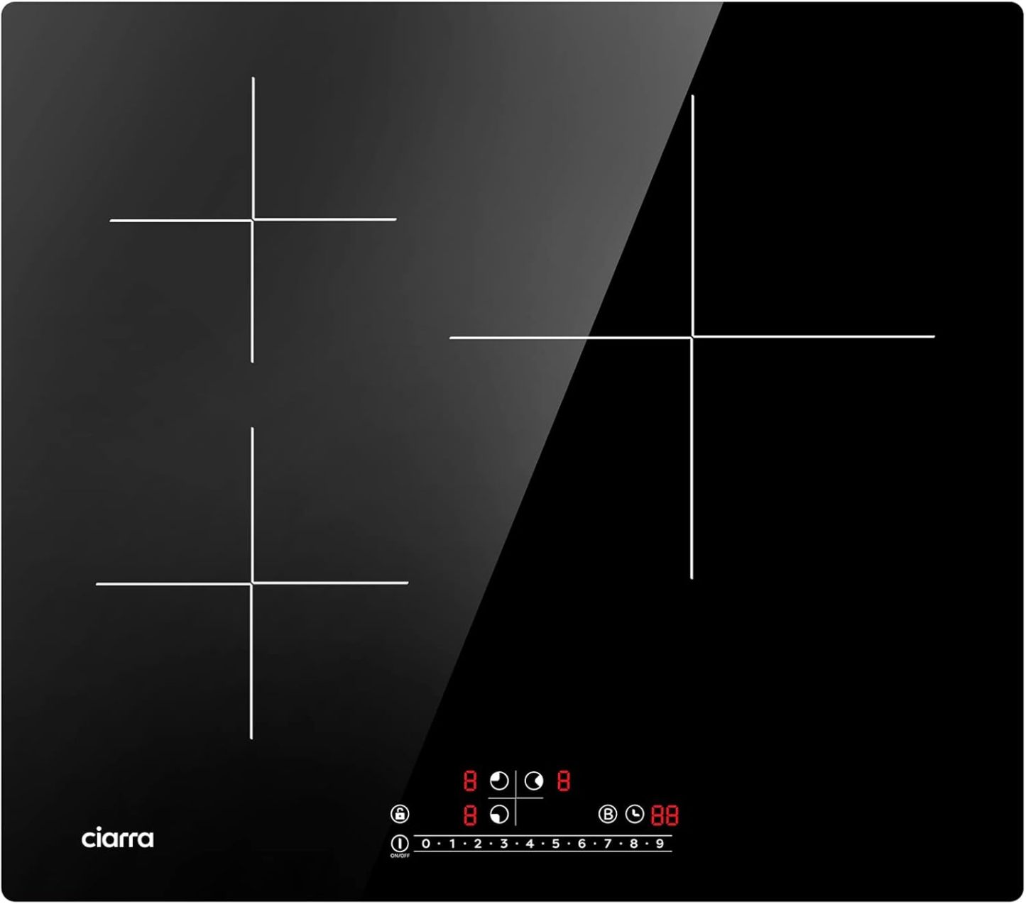 CIARRA CBBIH3B Piano Cottura a Induzione 3 Fuochi 60CM TouchSelect PowerBoost Timer Nero 59x52x5,8 cm-Dwellingra