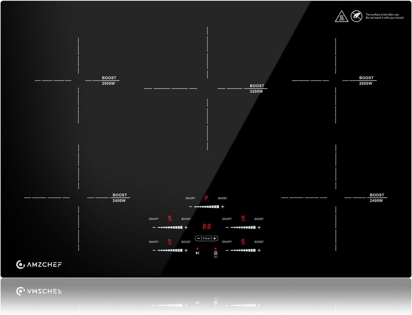 AMZCHEF Piano Cottura a Induzione 2 Piastre Touch 10 Livelli di Potenza Blocco Sicurezza Timer 3300W Nero 77x52x5,5 cm-Dwellingra