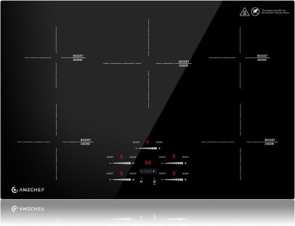 AMZCHEF Piano Cottura a Induzione 2 Piastre Touch 10 Livelli di Potenza Blocco Sicurezza Timer 3300W Nero 77x52x5,5 cm-Dwellingra