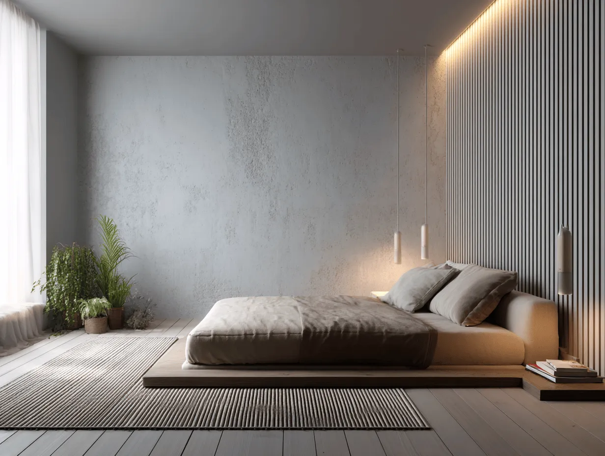 Letto matrimoniale 160x200 cm - tessuto beige - stile moderno minimalista basso