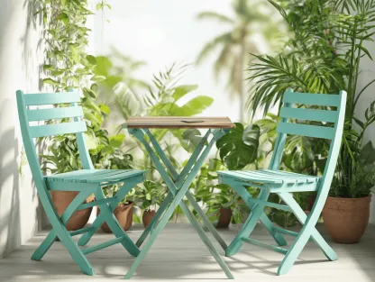 Set da giardino tavolo e sedie pieghevole in legno 60x60x72 cm blu-verde