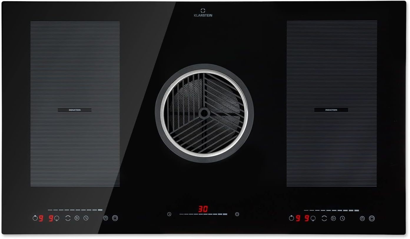 Klarstein 2 in 1 Piastra a Induzione e Cappa Aspirante per Cucina a Isola 4 Fuochi Touch Controllo Classe A 52x90x24,5 cm Schwarz-Dwellingra