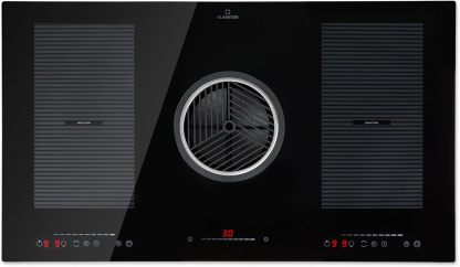 Klarstein 2 in 1 Piastra a Induzione e Cappa Aspirante per Cucina a Isola 4 Fuochi Touch Controllo Classe A 52x90x24,5 cm Schwarz-Dwellingra