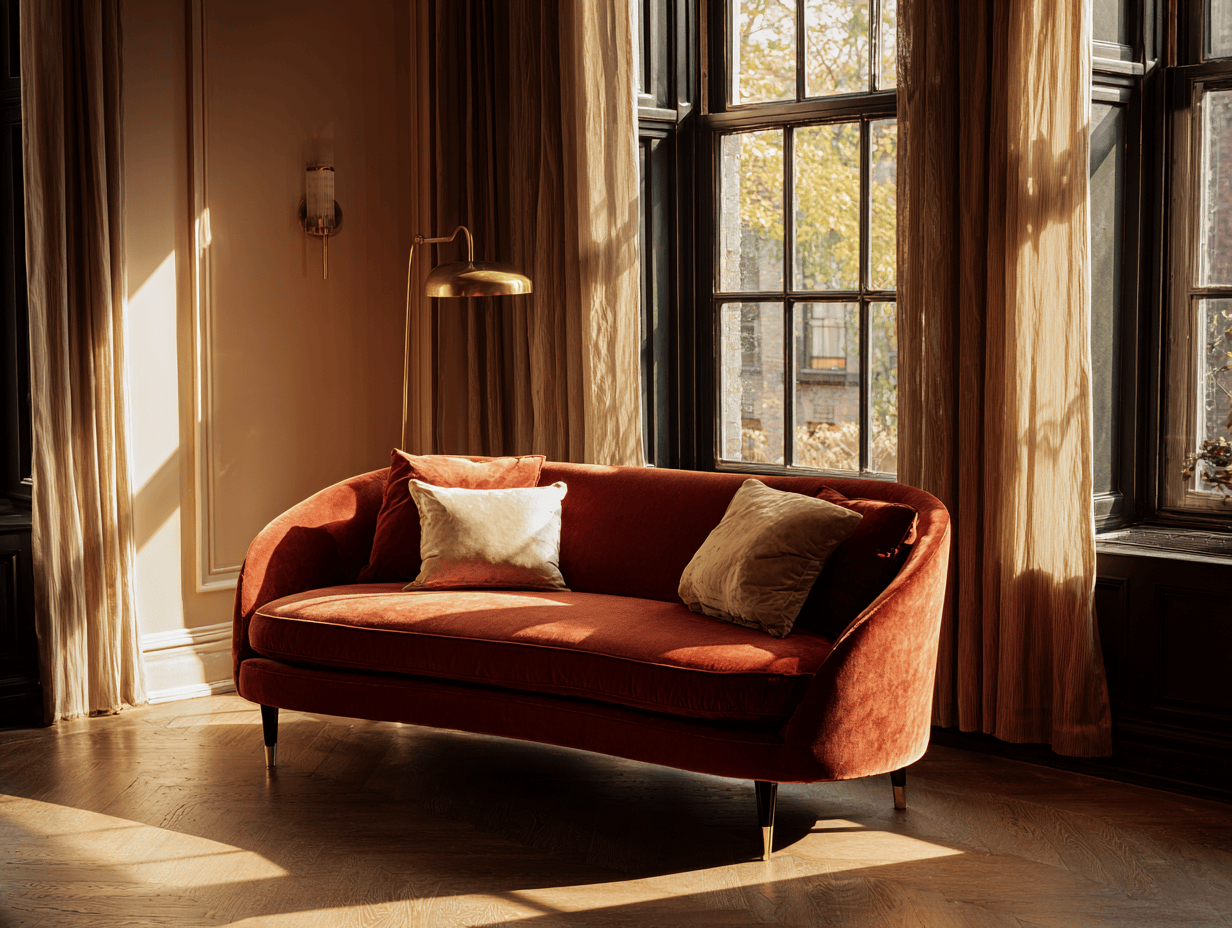 Divano 2 posti in velluto color ruggine - design moderno curvo - 170x88x82 cm