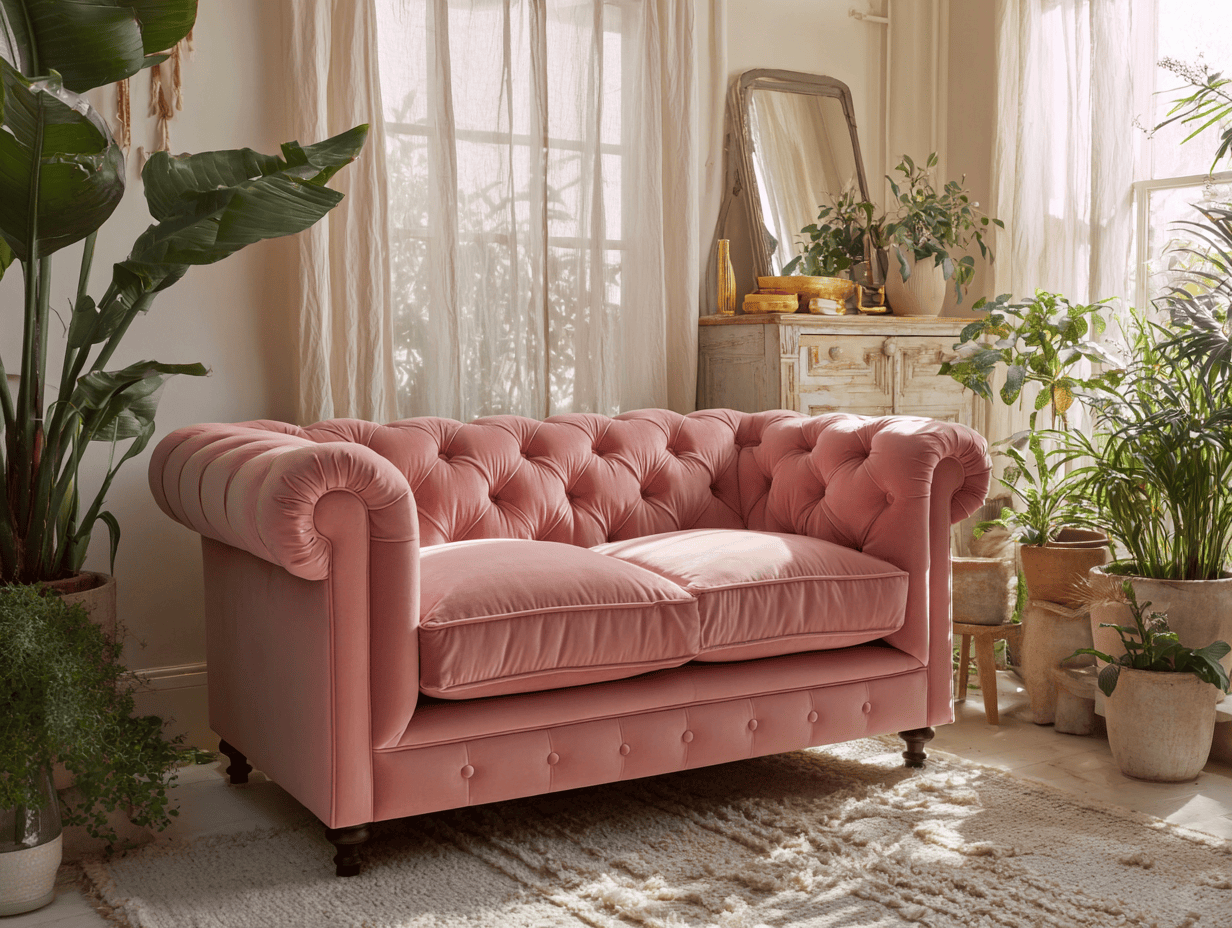 Divano 2 posti in velluto rosa - stile Chesterfield elegante - 160x85x81 cm
