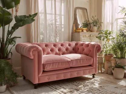 Divano 2 posti in velluto rosa - stile Chesterfield elegante - 160x85x81 cm