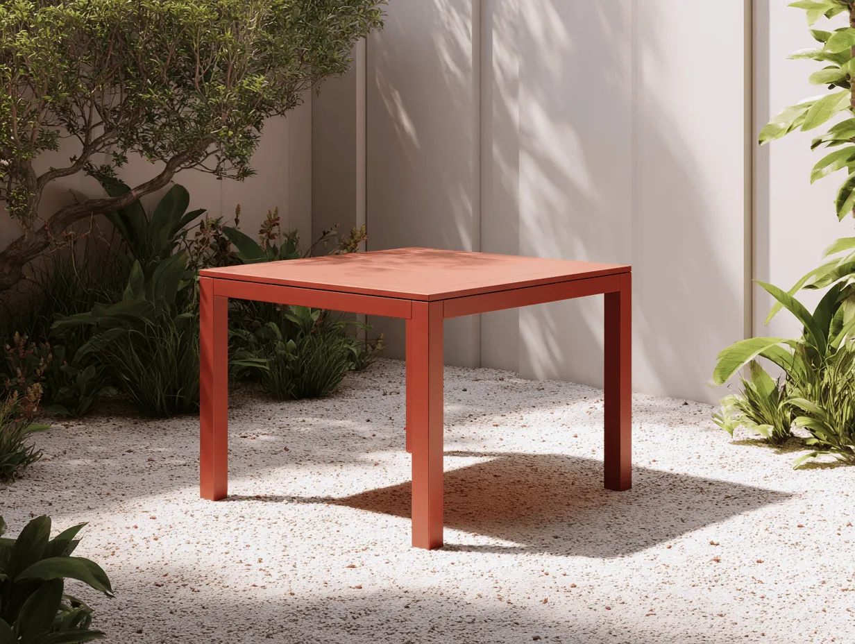 Tavolo da giardino quadrato in metallo 85x85x74 cm - terracotta - design moderno
