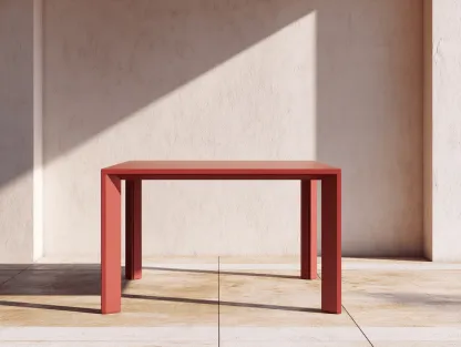 Tavolo da pranzo da giardino quadrato in alluminio verniciato 140x140x75 cm - rosso - stile moderno minimalista per esterni-Dwellingra