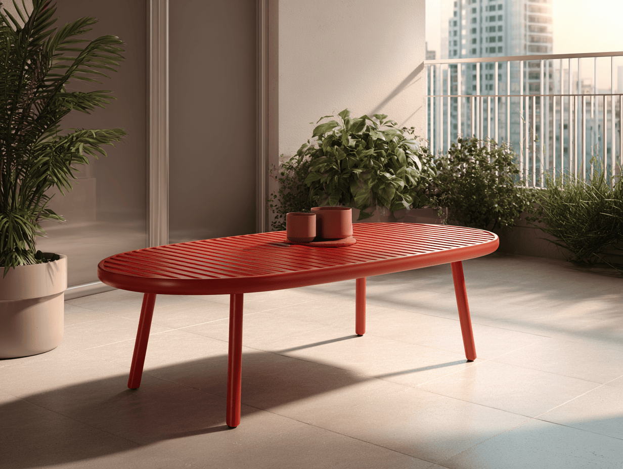 Tavolo da giardino ovale in legno 140x70x45 cm rosso