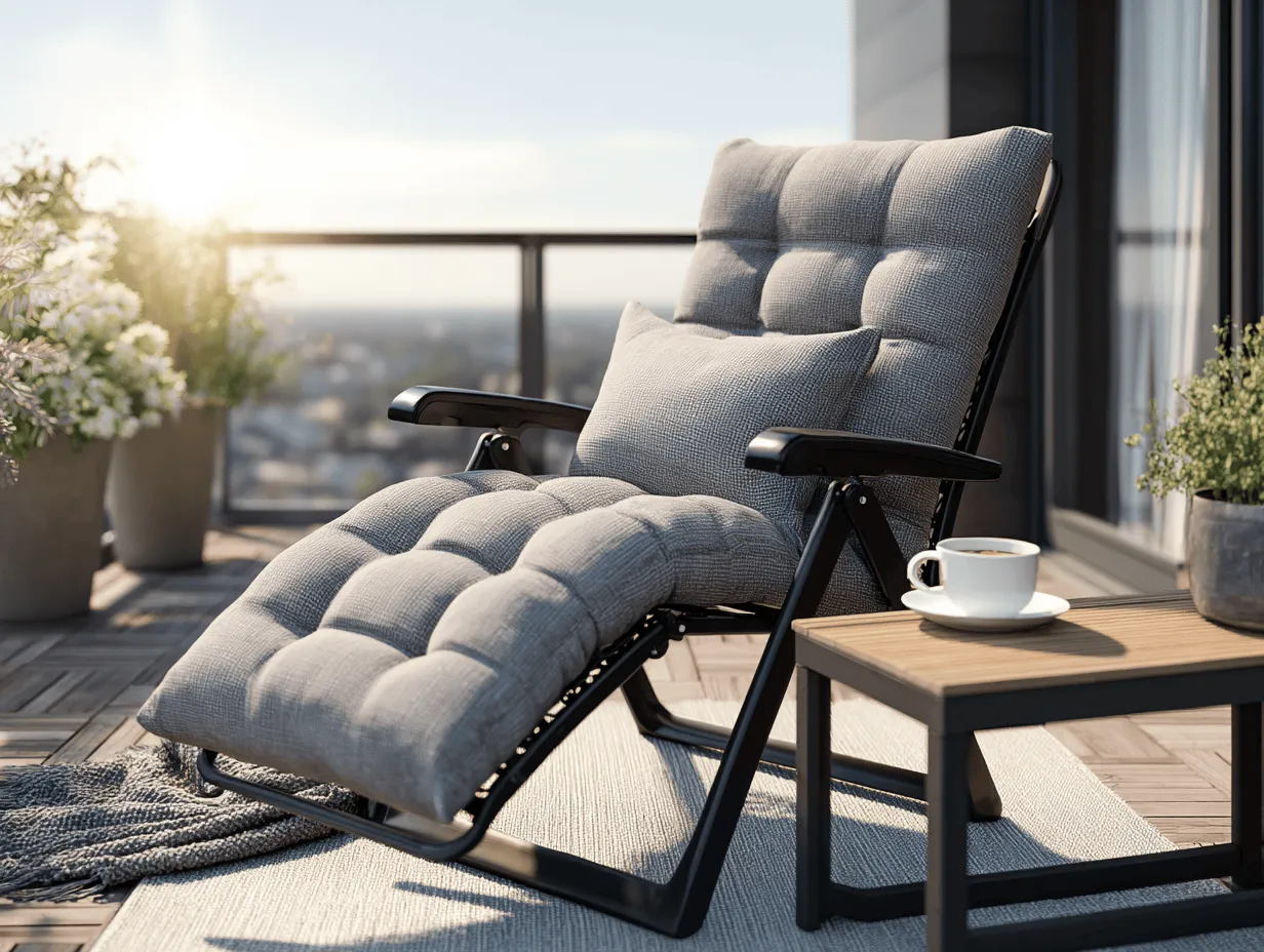 Sedia reclinabile da giardino 178x70x104 cm - tessuto grigio chiaro imbottito - con poggiapiedi integrato