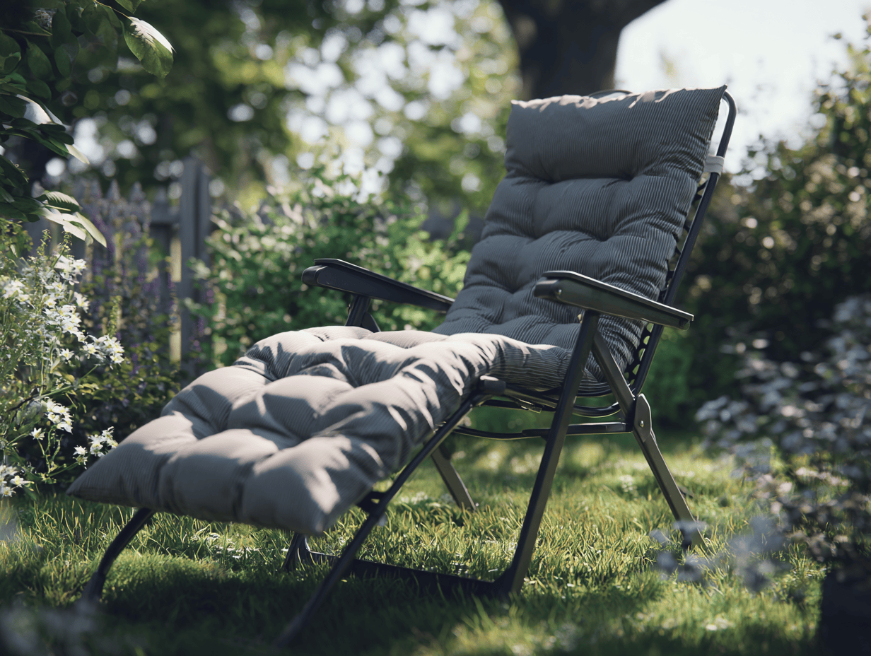 Sedia a sdraio reclinabile da giardino 180x65x110 cm con cuscino imbottito grigio e braccioli pieghevoli