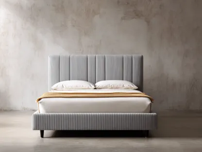 Letto matrimoniale in tessuto 160x200x120 cm grigio