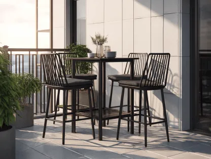 Set da pranzo da giardino con 1 tavolo quadrato e 4 sedie alte in metallo nero 80x80x105 cm