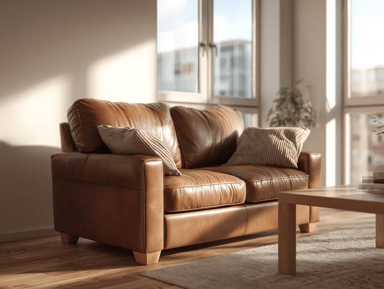 Divano 2 posti in pelle marrone - stile contemporaneo - 165x90x85 cm