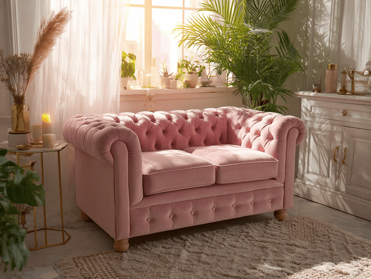Divano 2 posti in velluto rosa - stile Chesterfield classico - 157x84x80 cm