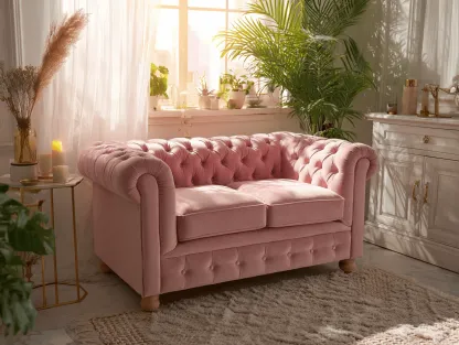 Divano 2 posti in velluto rosa - stile Chesterfield classico - 157x84x80 cm
