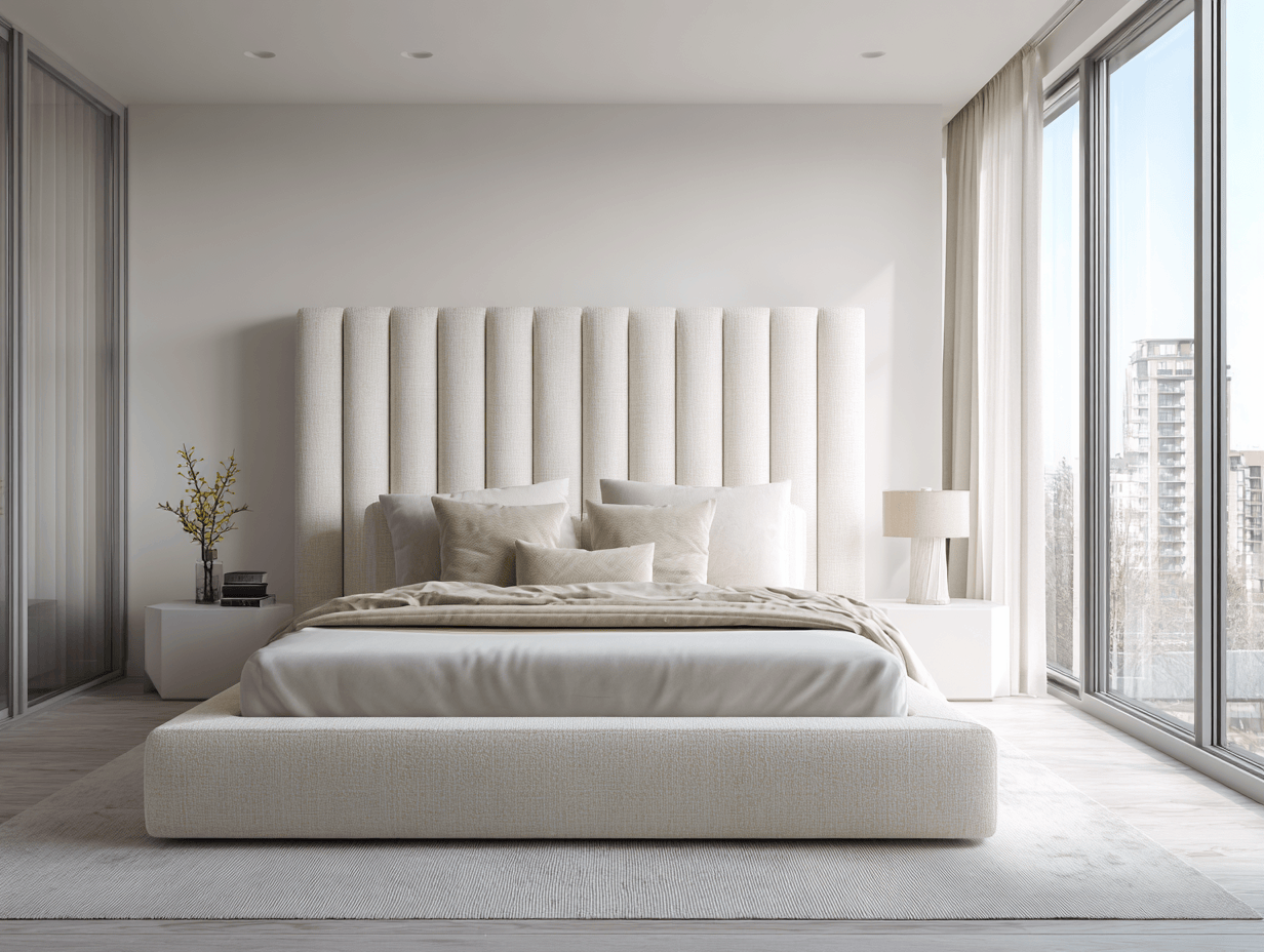 Letto matrimoniale imbottito in tessuto 180x200x120 cm beige chiaro