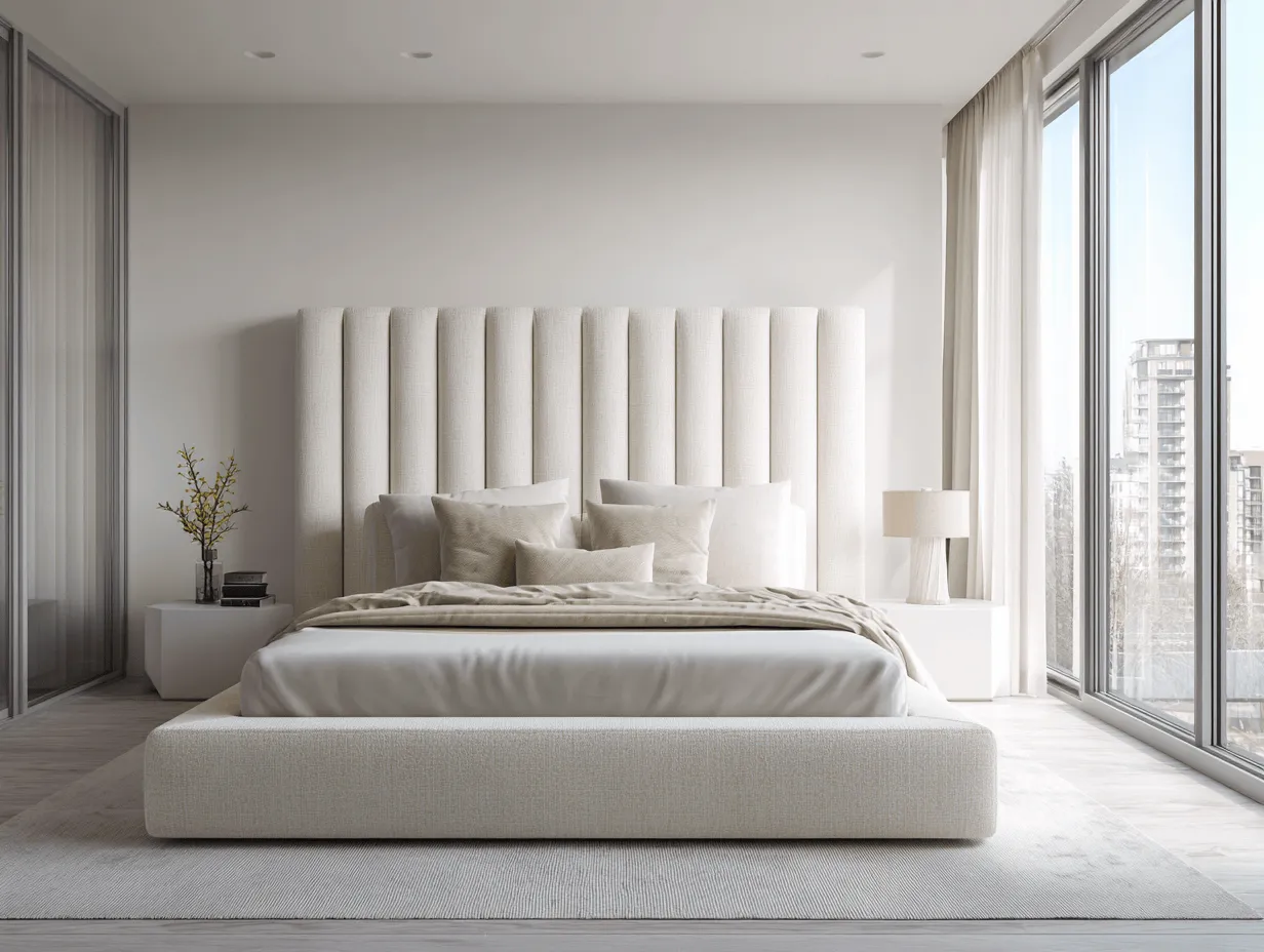 Letto matrimoniale imbottito in tessuto 180x200x120 cm beige chiaro