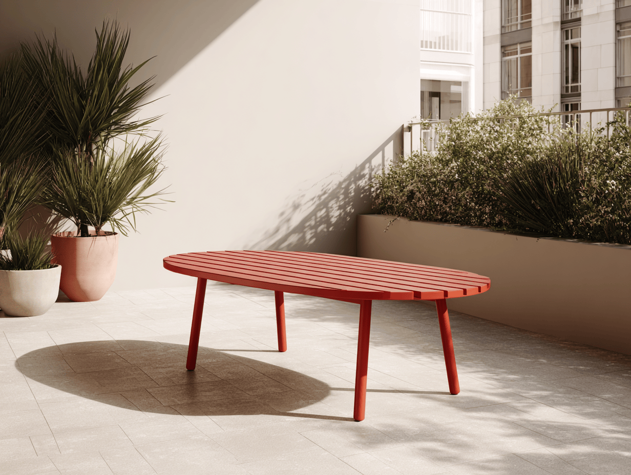 Tavolo da giardino ovale in legno 160x90x75 cm rosso