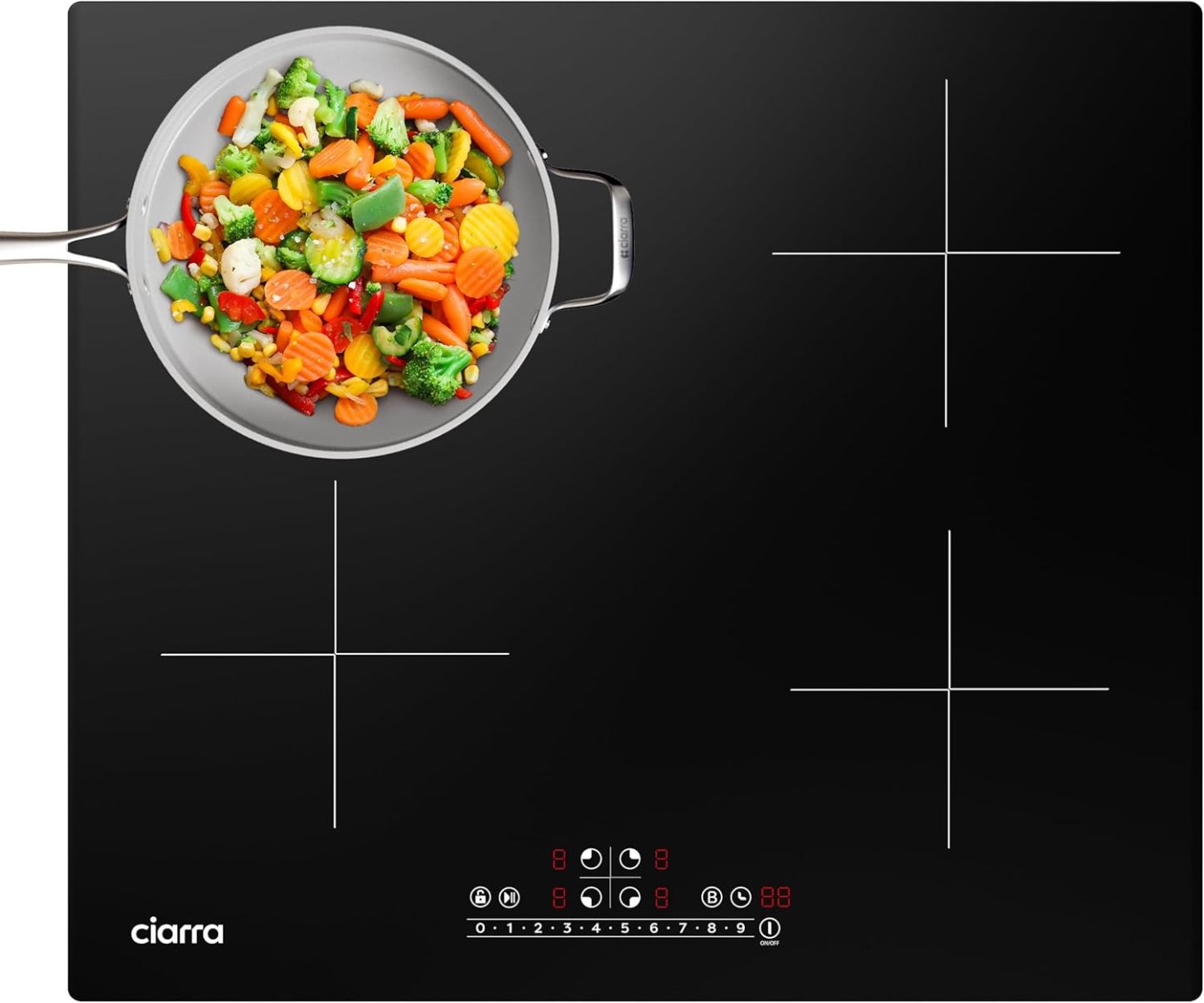 CIARRA CBBIH4B Piano Cottura a Induzione 4 Fuochi 7200W, Booster, 9 Livelli, Timer e Blocco Bambini, Nero-Dwellingra