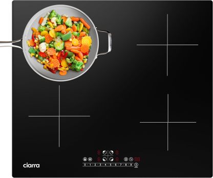 CIARRA CBBIH4B Piano Cottura a Induzione 4 Fuochi 7200W, Booster, 9 Livelli, Timer e Blocco Bambini, Nero-Dwellingra